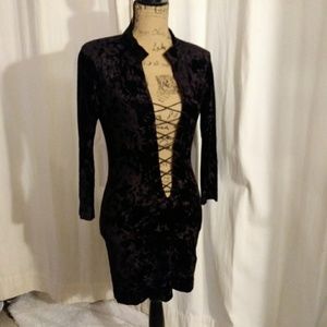 EUC Black Velvet Lace up Dress